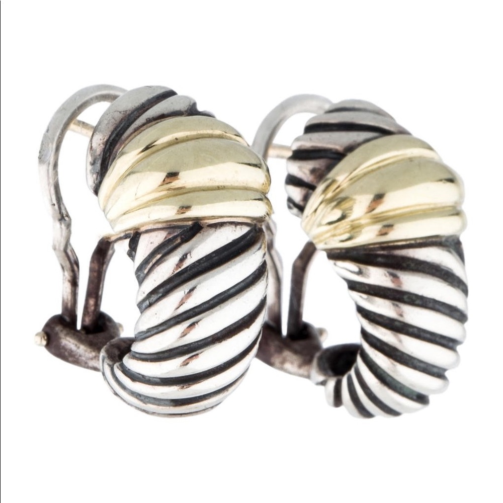 14K Gold & Sterling Silver Cable Shrimp Earrings